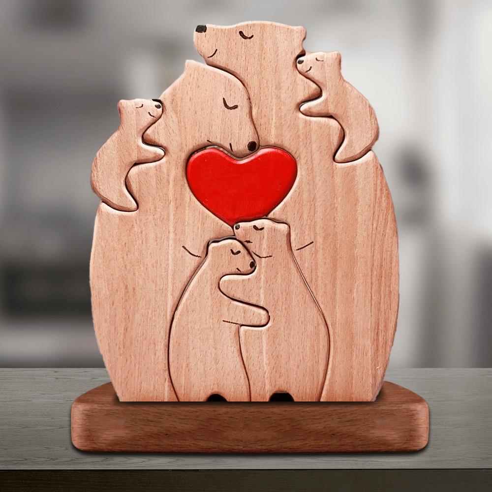 Ours Familial en Bois Non Personnalisé – Sculptures d’Animaux Familiaux en Bois