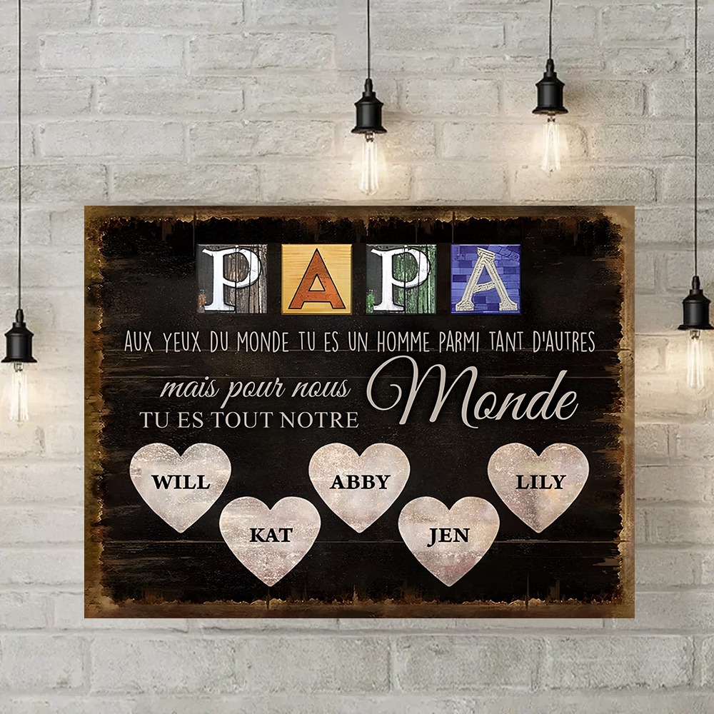 Papa, Tu Es Tout Notre Monde - Impression Sur Toile Personnalisée - Cadeau Familial
