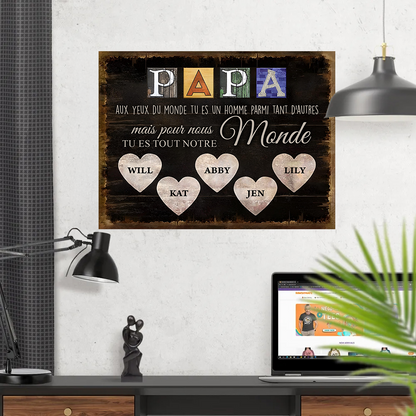 Papa, Tu Es Tout Notre Monde - Impression Sur Toile Personnalisée - Cadeau Familial