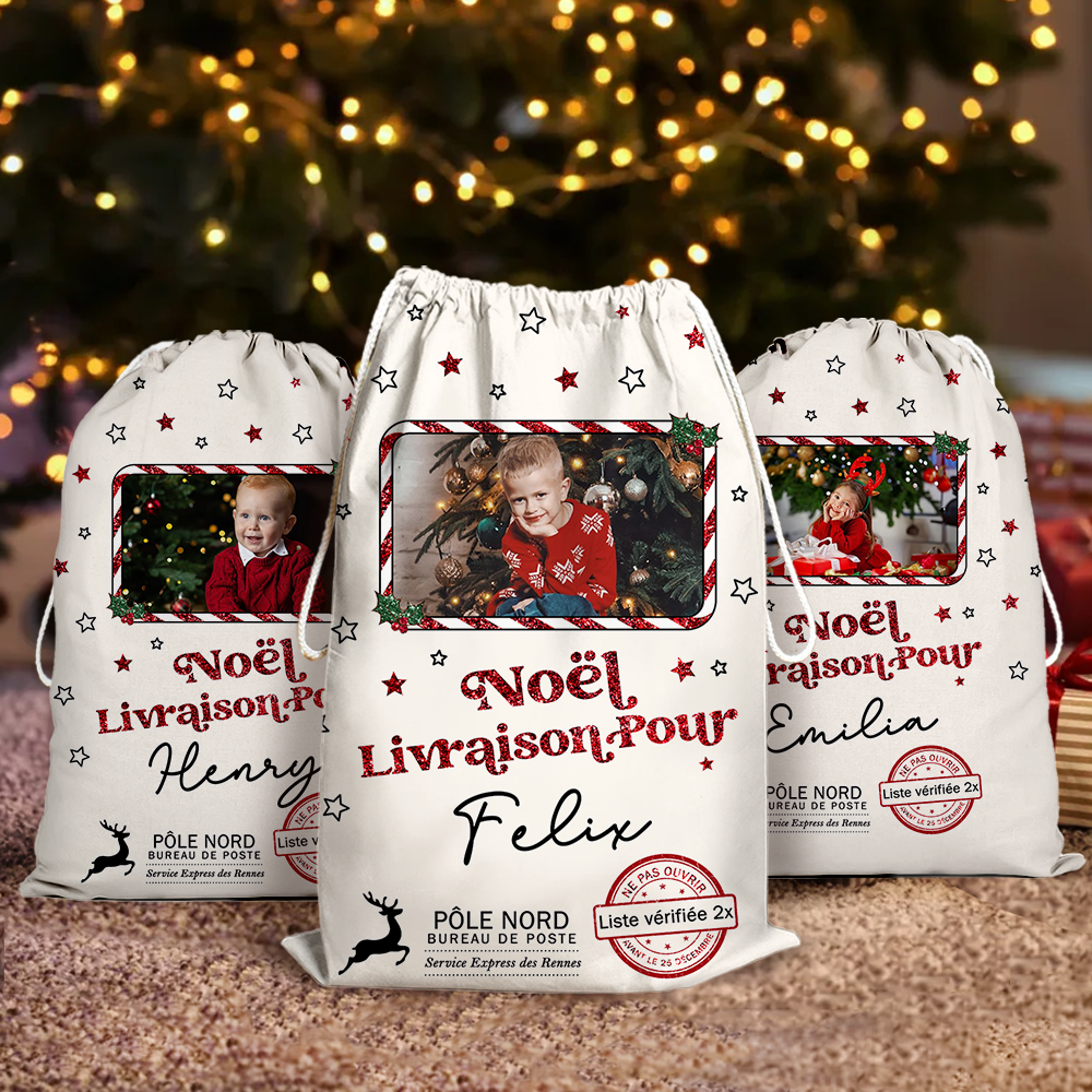 Hotte de Noël Livraison Spécial avec Paillettes - Hotte de Noël Personnalisée