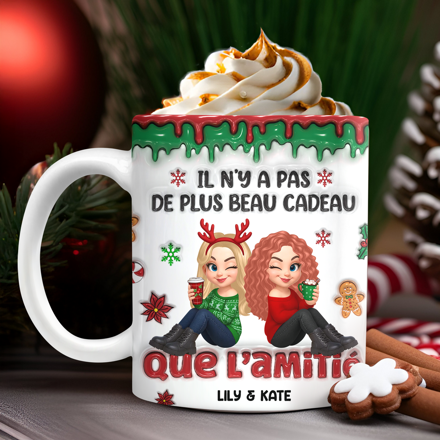 Il N’y A Pas De Plus Beau Cadeau Que L’amitié - Mug Personnalisé 3D Gonflé Effet