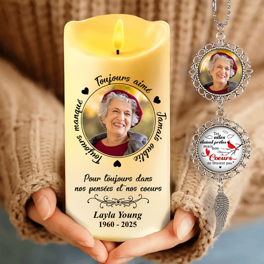 Toujours Manqué – Bougie Commémorative et Porte-Clés Combinés - Bougie LED Sans Flamme Personnalisée
